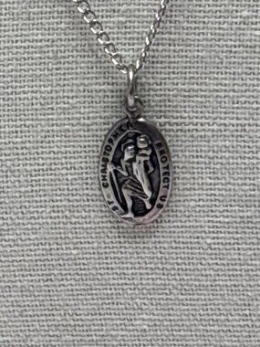 Vintage Protect Us St. Christopher Sterling Silver Necklace | Signed Shube 925